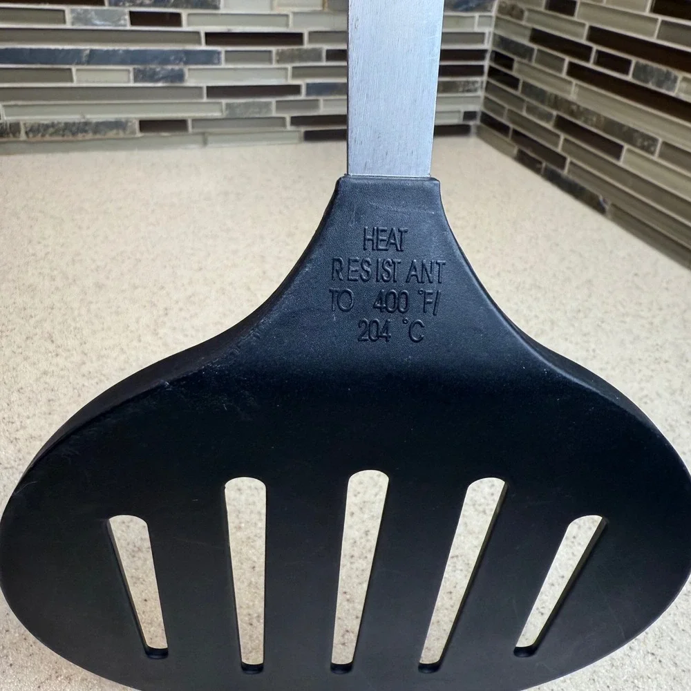 Amco XL Slotted Turner Spatula Black Nylon Stainless Steel 13